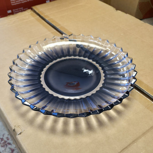 LARGE CRYSTAL LEAD FREE FLAT PLATE FLOWER DESIGN, EURO DESIGN, COFFEE TABLE DECOR (DARK FINISH)