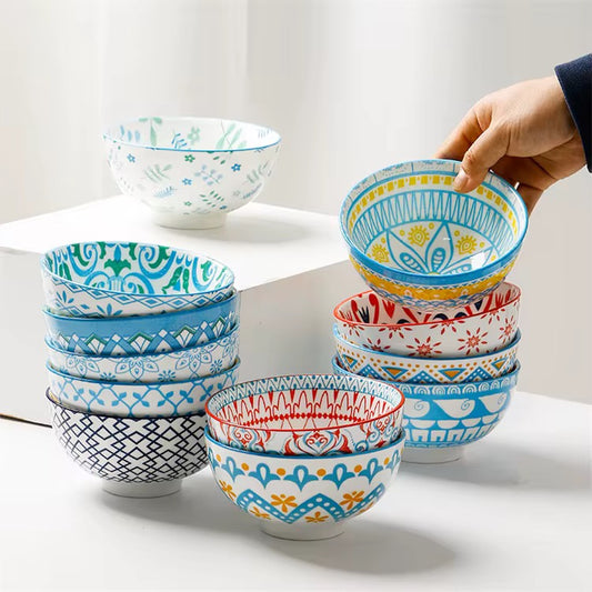 Mystery Colourful Ceramic Porcelain 10 Piece Mix Bowl Set