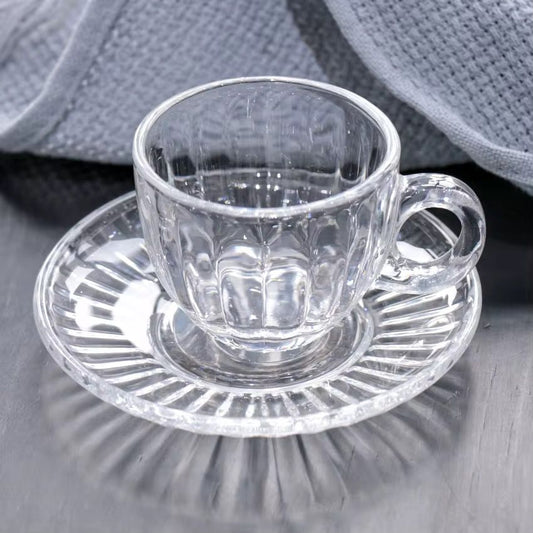 Small Glass Tea Set of 12 Pieces Tea Cups with Saucer - 75ml