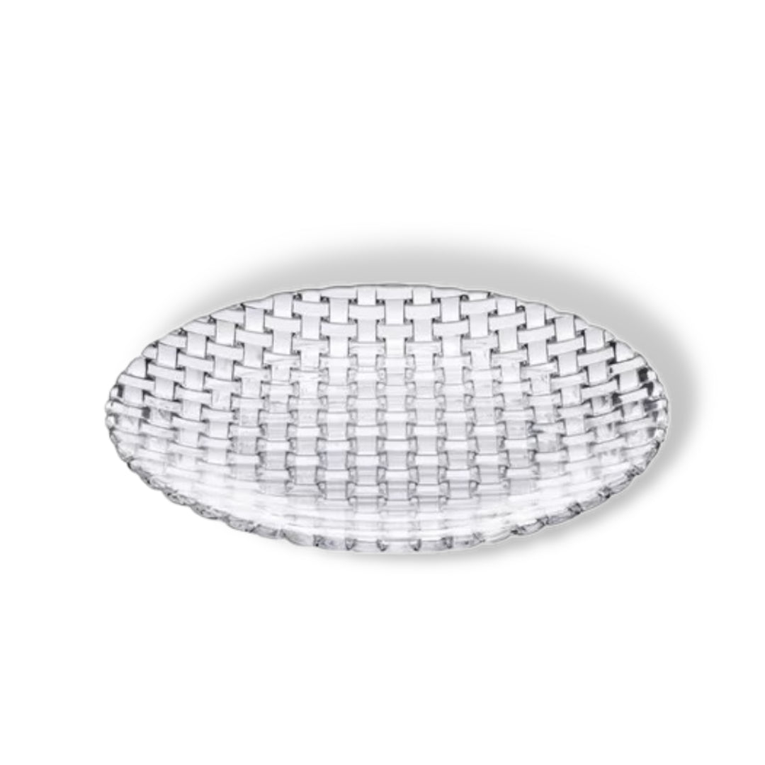 Set of 2 Crystal Glass Round Serving Large Plate Weave Design