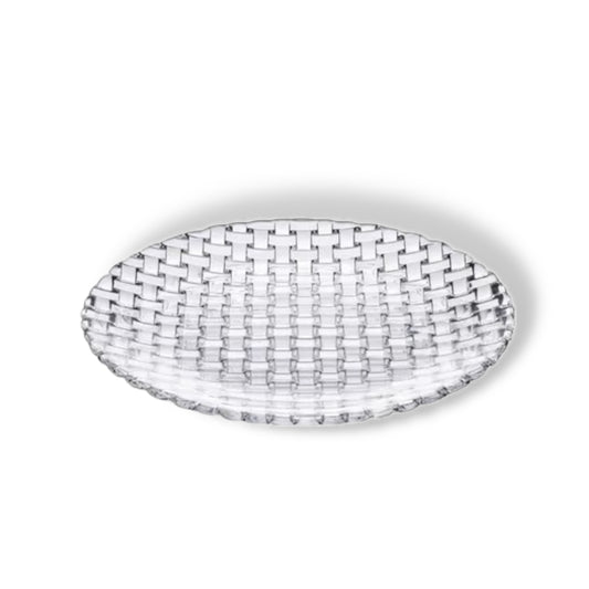 Set of 2 Crystal Glass Round Serving Large Plate Weave Design