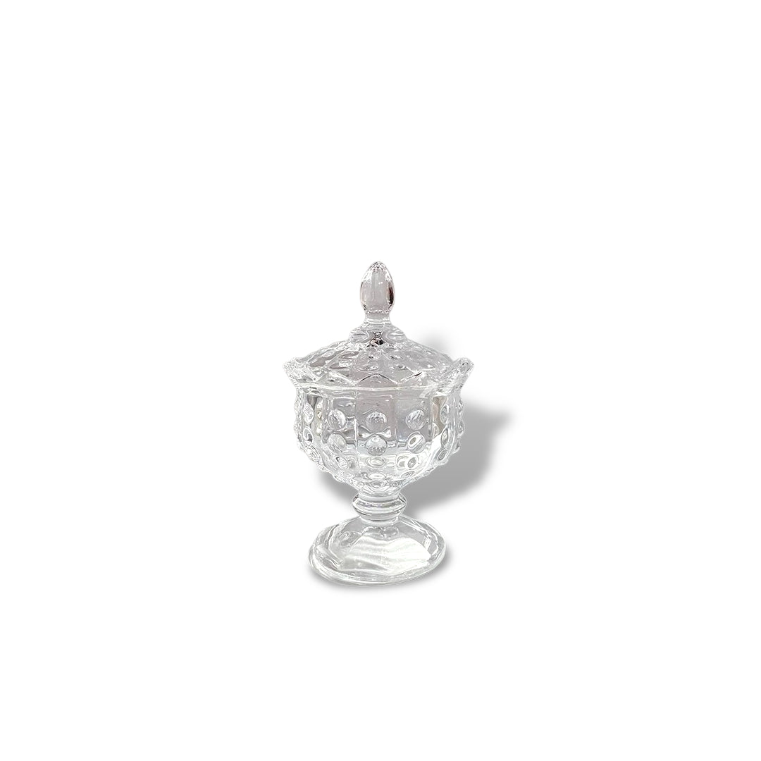 Small Crystal Glass Candy Sugar Bowl with Lid and Leg