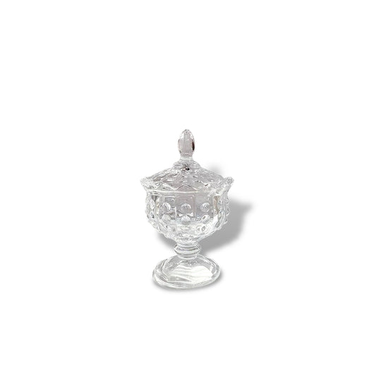 Small Crystal Glass Candy Sugar Bowl with Lid and Leg