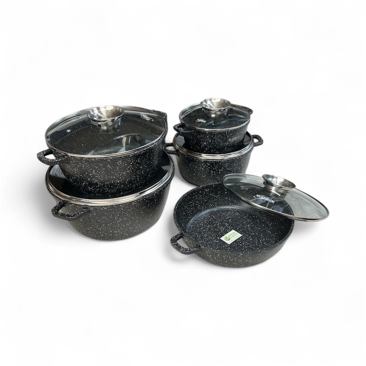 PLATINUM 10 Piece Cookware Granite Non Stick Coated Set with Removable Silicone Handles - Black