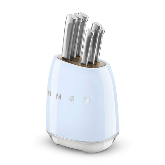 Smeg 7-Piece German Steel 50's Retro Style Knife Block Set, Baby Blue Finish