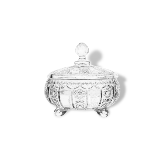 Candy Crystal Glass Bowl with Legs Base and Lid - Clear Finish