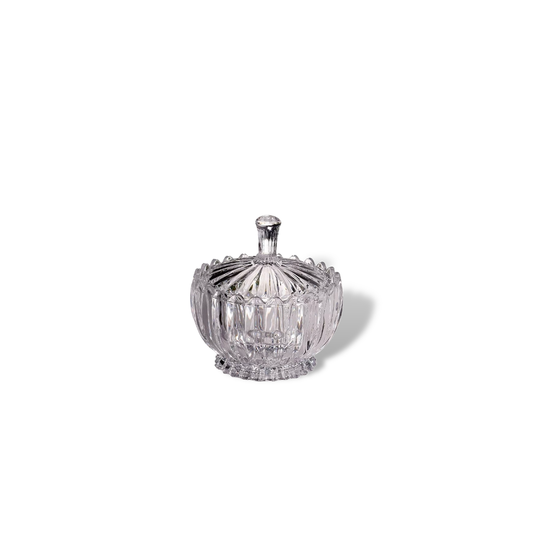 Small Crystal Glass Candy Sugar Bowl with Lid - Clear Finish