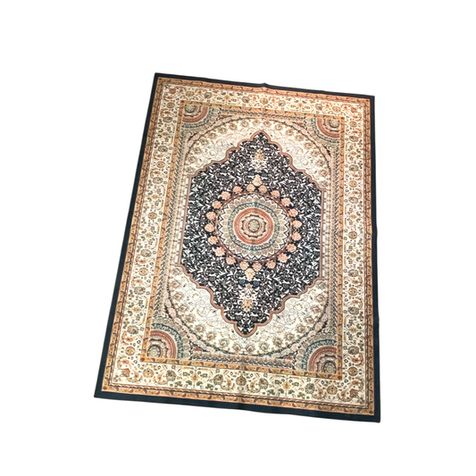 (#38) Qom Noir – 7’x9’ Stain resistant & Machine Washable Persian-Inspired Area Rug Carpet