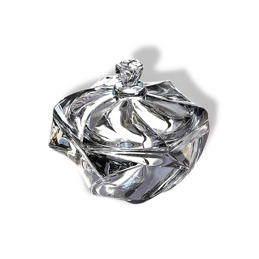 Crystal Glass Candy Jar with Lid Swirl Shaped Design in Clear Finish