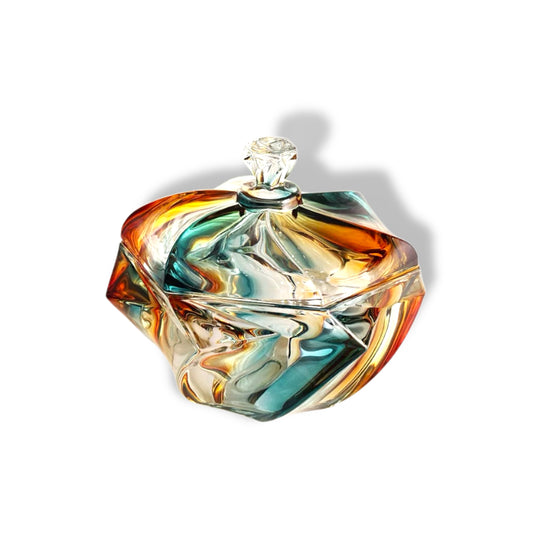 Crystal Glass Candy Jar with Lid Swirl Shaped Design in Jade Finish