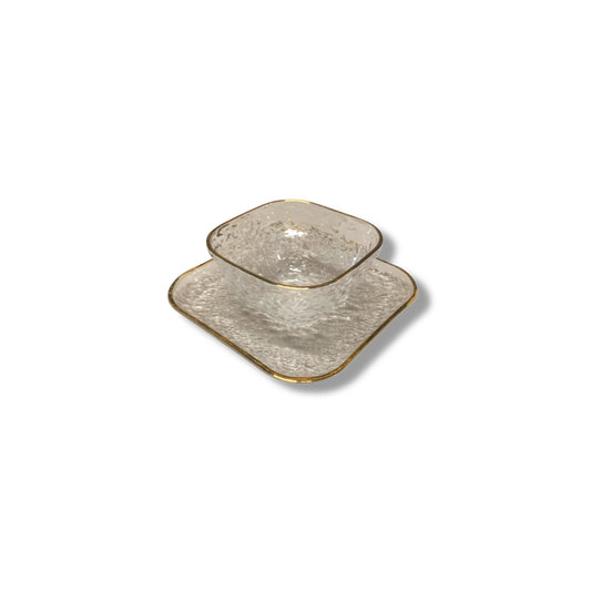 Set of 12 Pieces Gold Rim Bowl with Saucer Set in Box Crushed Ice Design Effect