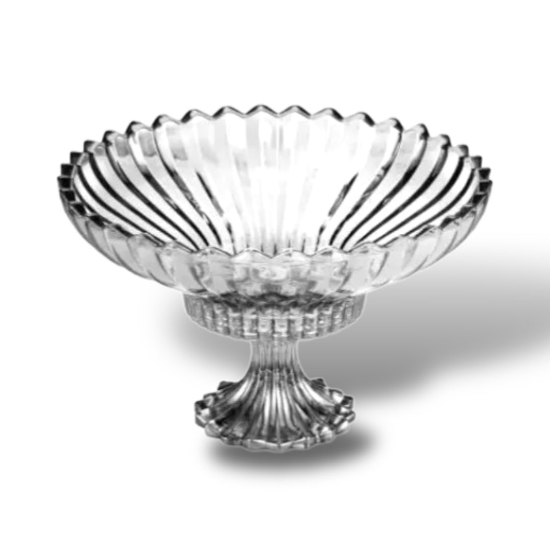 Big Serving Coffee Table Crystal Glass Bowl with Base - Clear Finish
