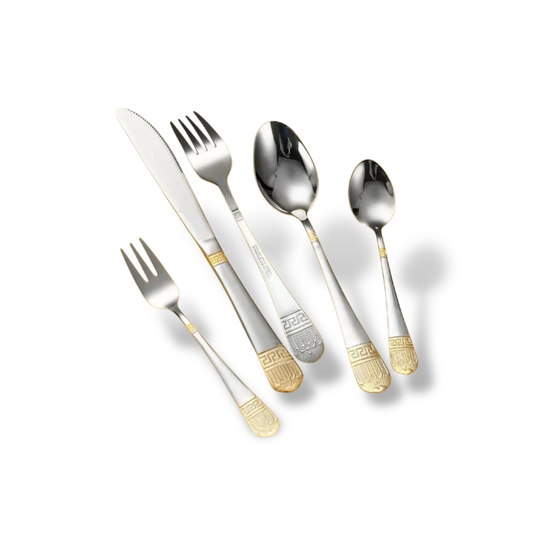 30 Piece Cutlery Stainless Steel with Gold Roman Key Design Set