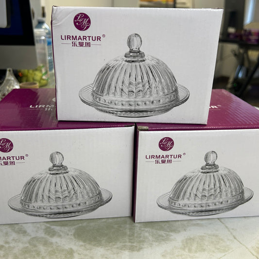 3 BUNDLE GLASS CANDY POT WITH LID