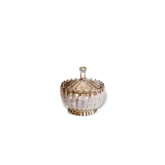 Small Crystal Glass Candy Sugar Bowl with Lid - Smoke Clear Finish