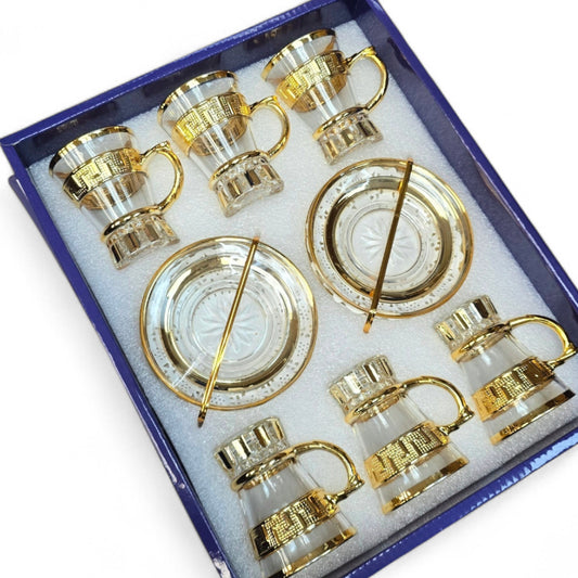 12 PIECE GOLD TEA SET ROMAN DESIGN