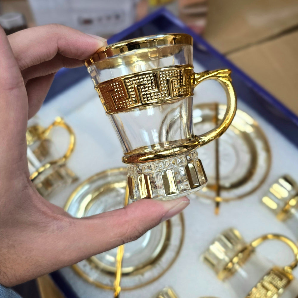 12 PIECE GOLD TEA SET ROMAN DESIGN
