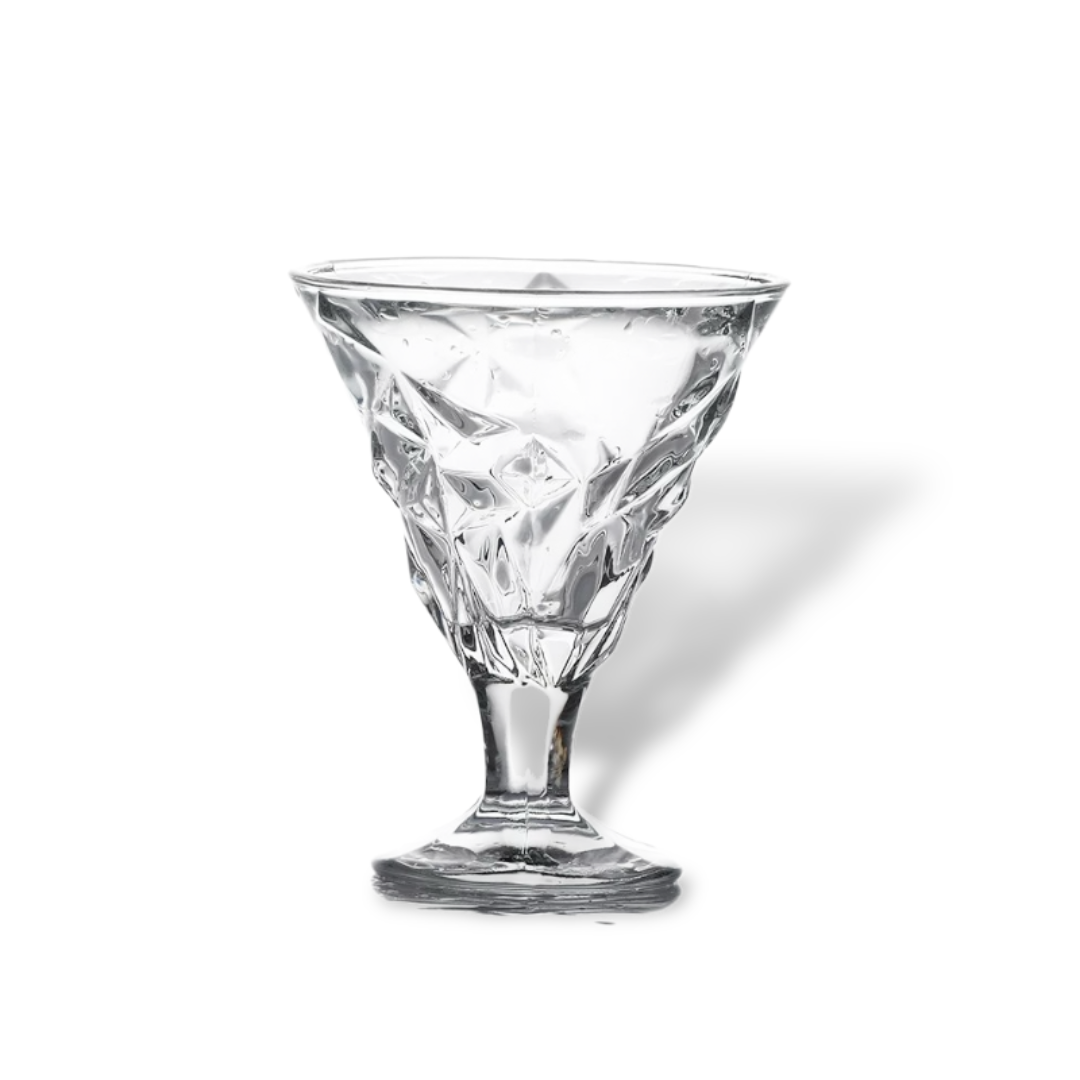 Crystal Glass Ice Cream Cup Dessert Bowl Set of 6 Pieces - Diamond Cut Design Clear Finish