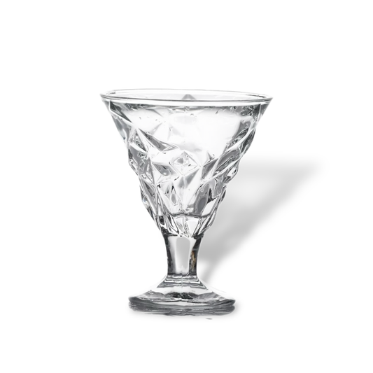 Crystal Glass Ice Cream Cup Dessert Bowl Set of 6 Pieces - Diamond Cut Design Clear Finish