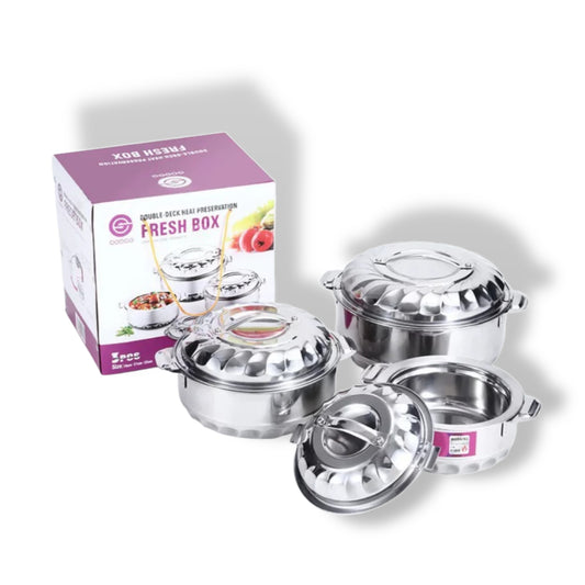 Stainless Steel Food Thermos Insulator Hot Pot Set of 3 Pieces Lunchbox - Large