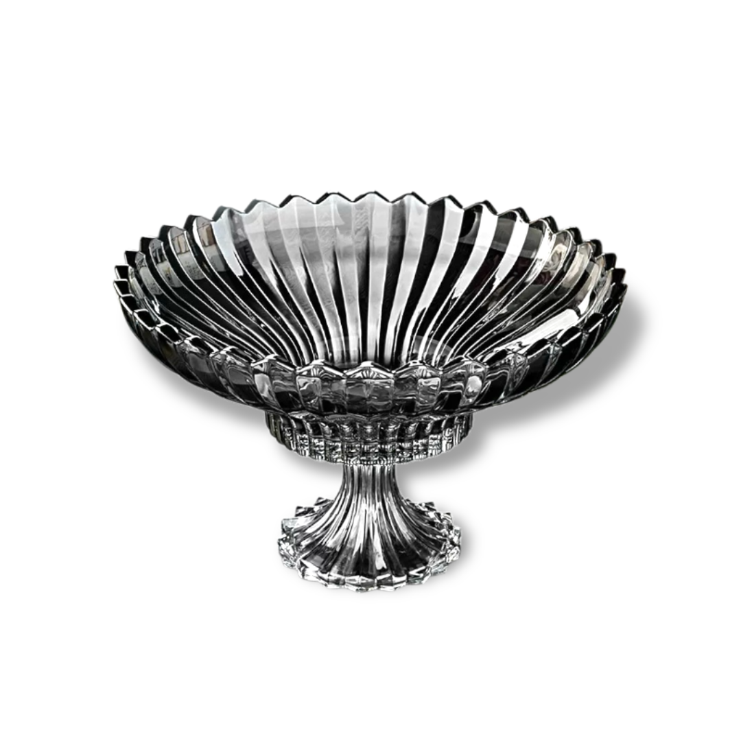 Big Serving Coffee Table Crystal Glass Bowl with Base - Clear Finish
