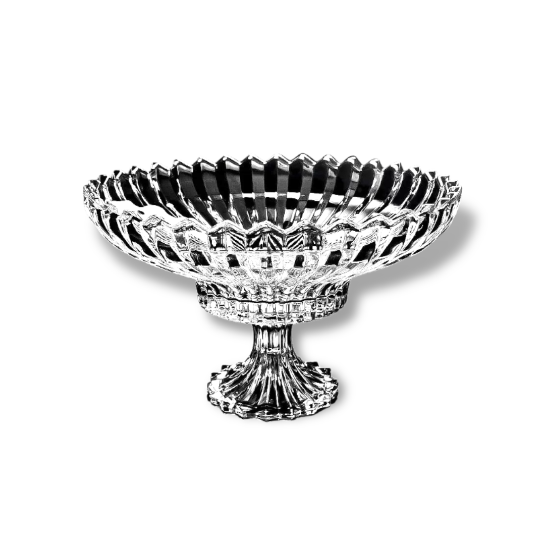 Big Serving Coffee Table Crystal Glass Bowl with Base - Clear Finish