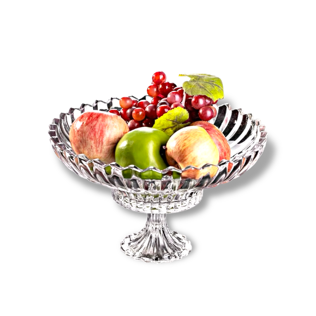 Big Serving Coffee Table Crystal Glass Bowl with Base - Clear Finish