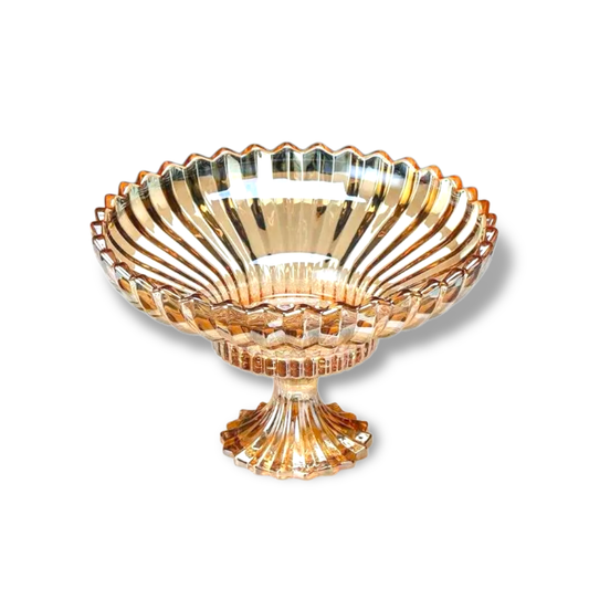Big Serving Coffee Table Crystal Glass Bowl with Base - Clear Smoke Finish