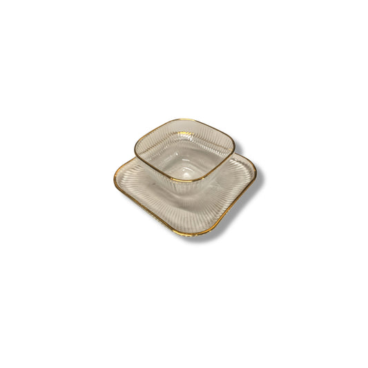 Set of 12 Pieces Gold Rim Bowl with Saucer Set in Box Lined Design Effect