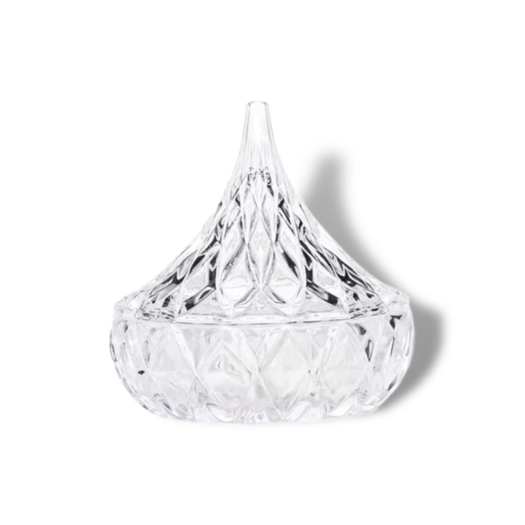 Medium Hershey Crystal Glass Candy Sugar Dish with Swirl Lid Jar - Diamond Cut Design Clear Finish