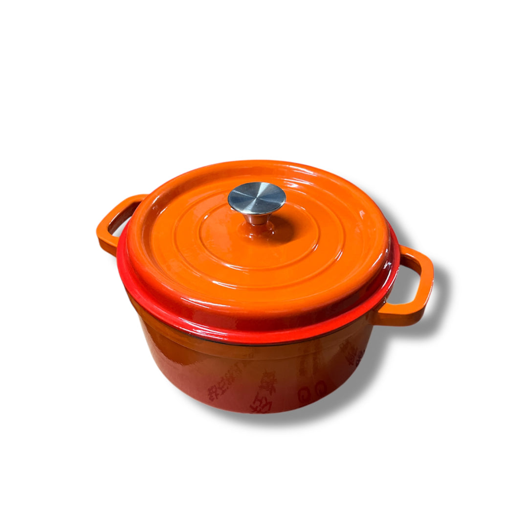 Cast Iron Dutch Over with Lid and Double Ear Handle - Orange