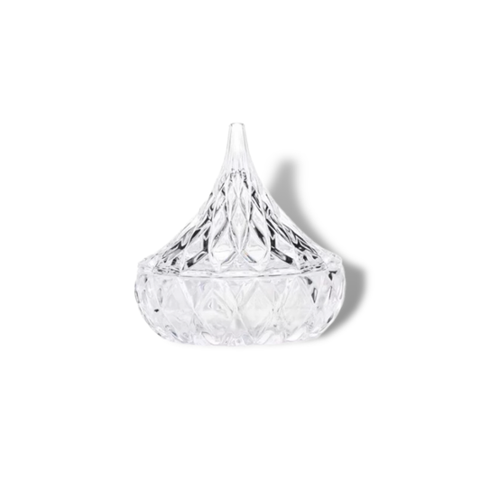 Small Hershey Crystal Glass Candy Sugar Bowl with Swirl Lid Jar - Diamond Cut Design Clear Finish