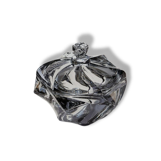 Crystal Glass Candy Jar with Lid Swirl Shaped Design in Smoke Finish