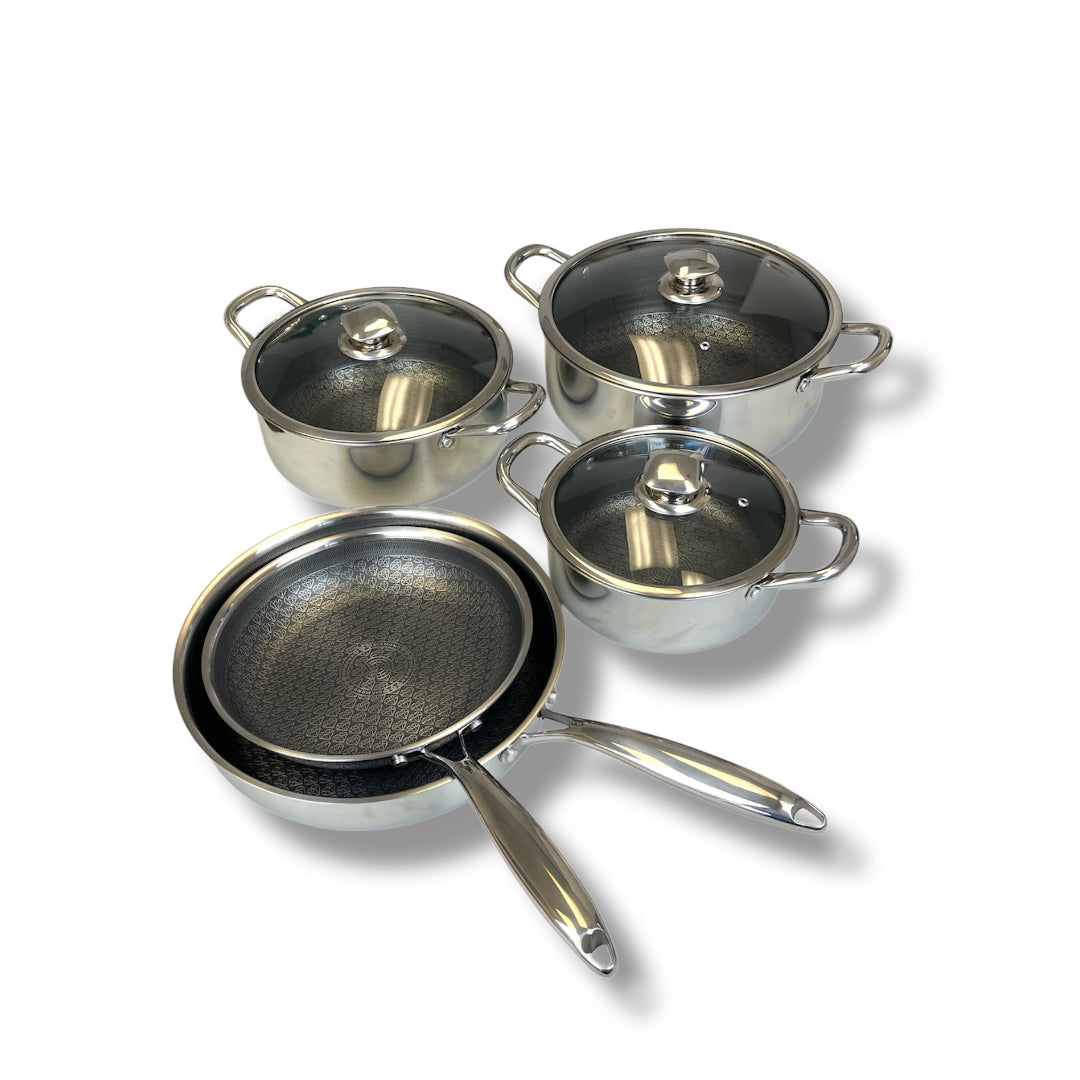 GIYOCA COOK Hybrid Stainless Cookware Set Steel 8 Piece Set Non Stick Cast Iron Induction Cookware