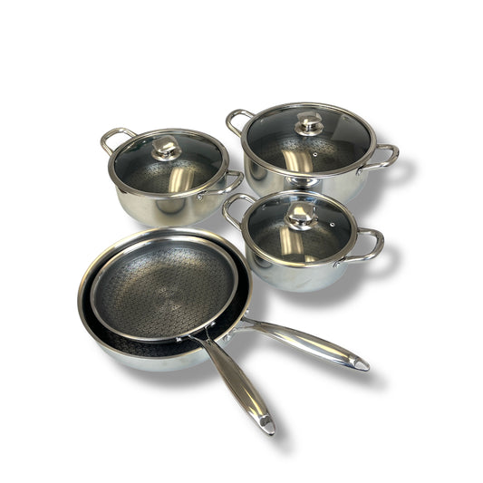 GIYOCA COOK Hybrid Stainless Cookware Set Steel 8 Piece Set Non Stick Cast Iron Induction Cookware