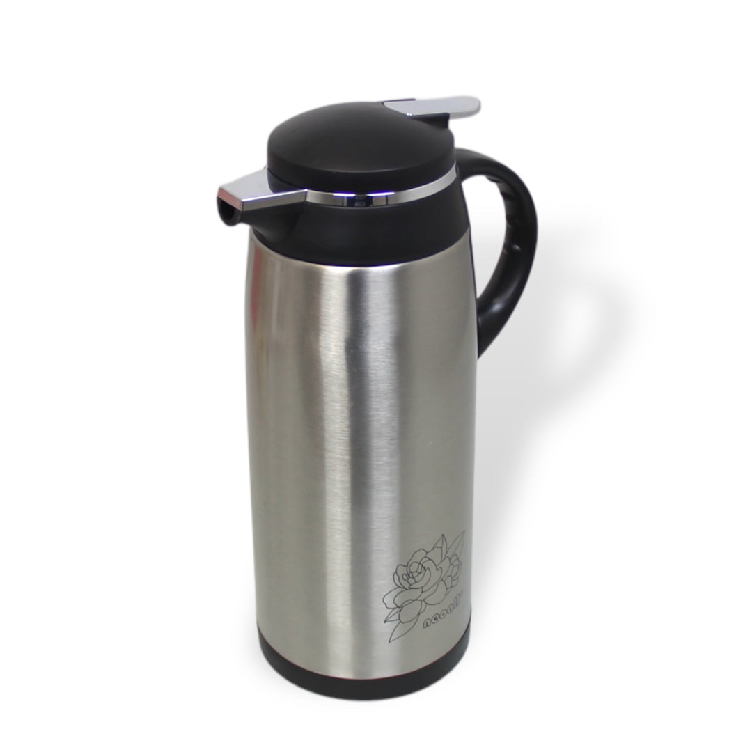 1.9 L Stainless Steel Side Button with Glass Insert Thermos Flask