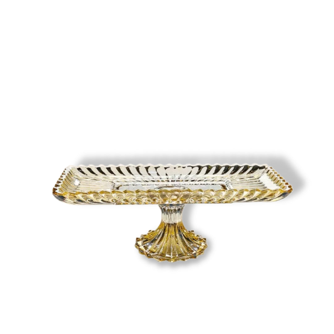 Crystal Glass Long Serving Tray for Fruits and Sweets with Stand Base - Smoke Finish